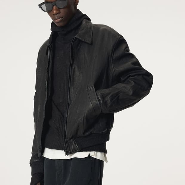 [L] 렉토 크링클 레더 봄버 자켓