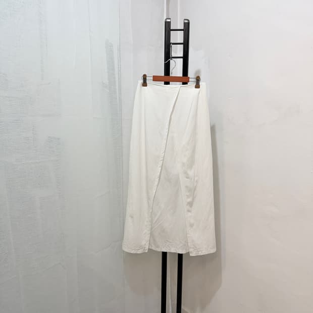 화이트 바스락 나일론 롱치마 롱스커트 슬릿 4627