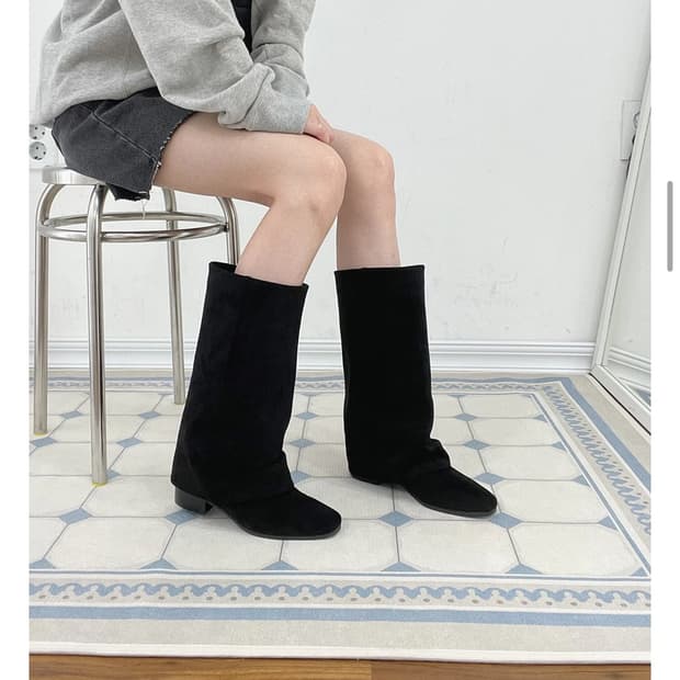 워머 스웨이드 폴딩 롱 부츠 블랙