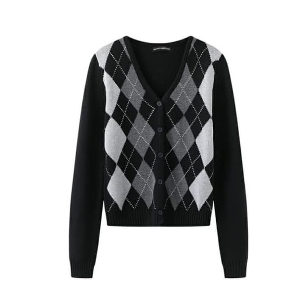 제니 착용 브랜디멜빌 엘리자베스 아가일 가디건 블랙 새제품  상태 : 새