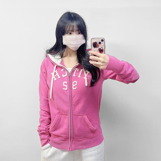 아베크롬비 피치 로고 후드집업 핑크