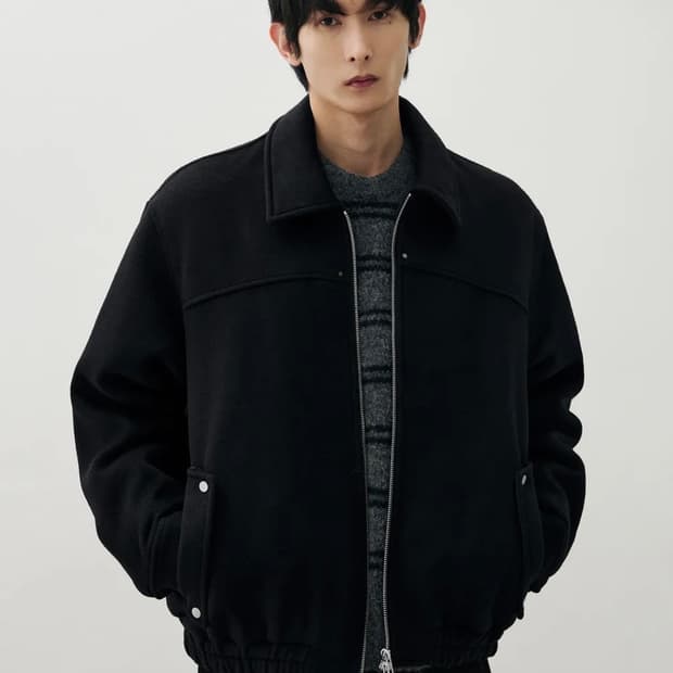 (L) 드로우핏 울 카라 집업 블루종 자켓 [BLACK]