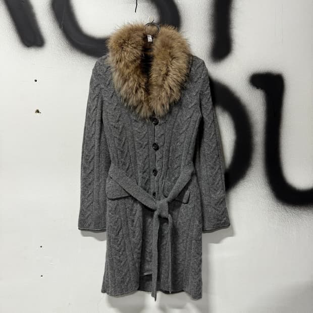 VTG 빈티지 리얼 폭스퍼 꽈배기 패턴 롱 로브 니트 가디건