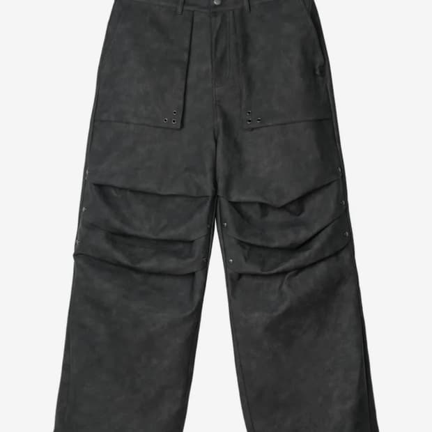 아이돈워너셀 차콜 레더 와이드 팬츠