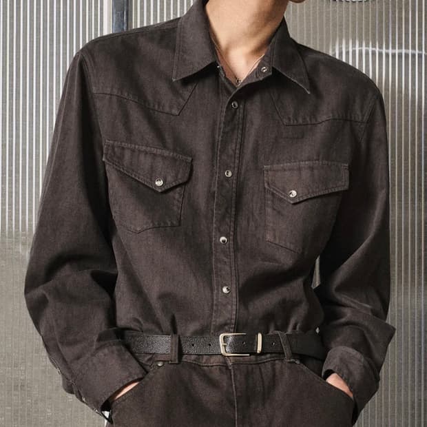 엘무드 배드가이 데님 웨스턴 셔츠 토프 브라운