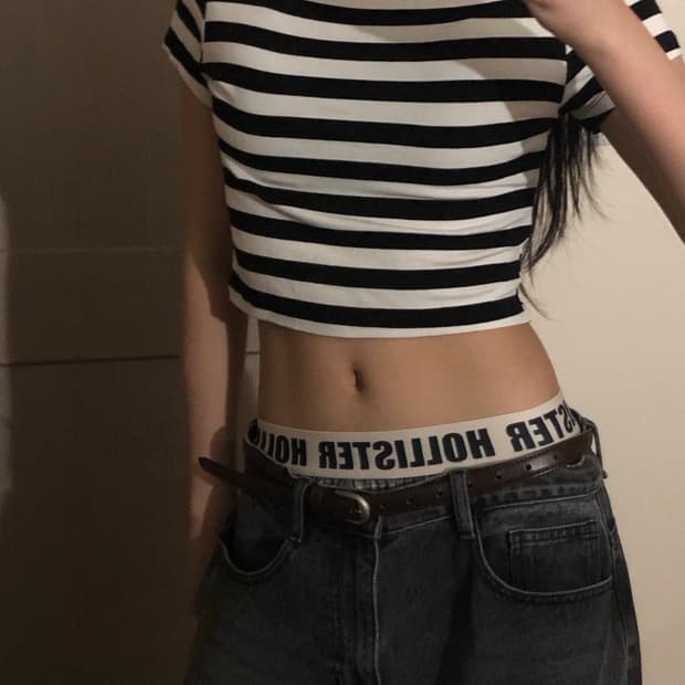 자라 스트라이프 크롭 반팔티 블랙/화이트