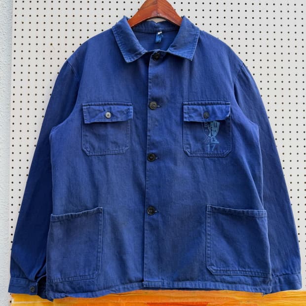 1970s FADED INDIGO BLUE 4 POCKET 프렌치워크자켓