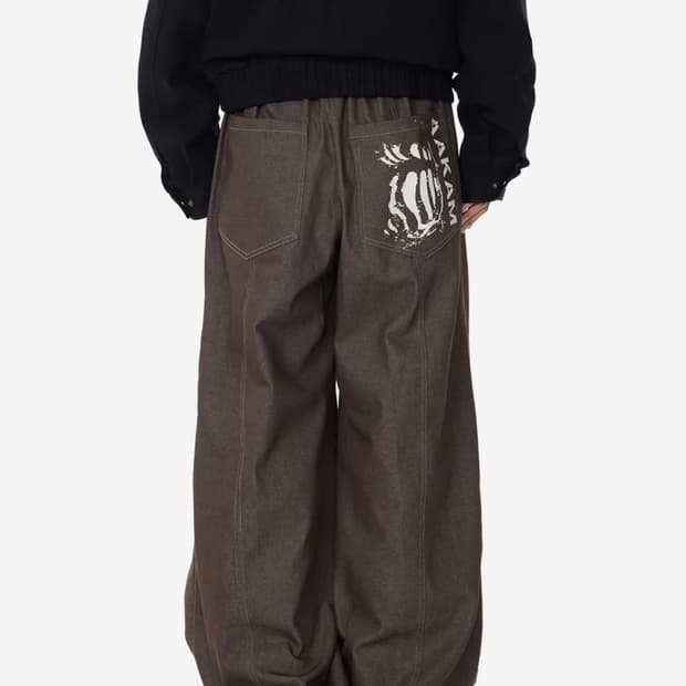 아캄 핀턱 프린팅 데님 브라운