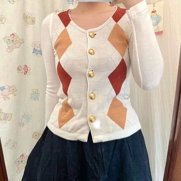 아가일 니트 가디건