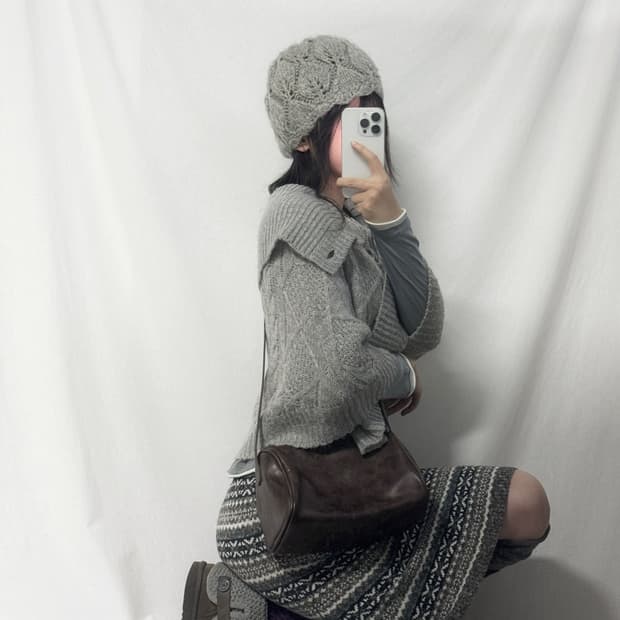 스카이블루/그레이 니트 비니
