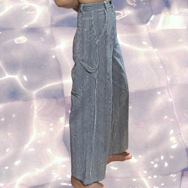 GU 히코리 스트라이프 블루 카펜터 와이드 팬츠 