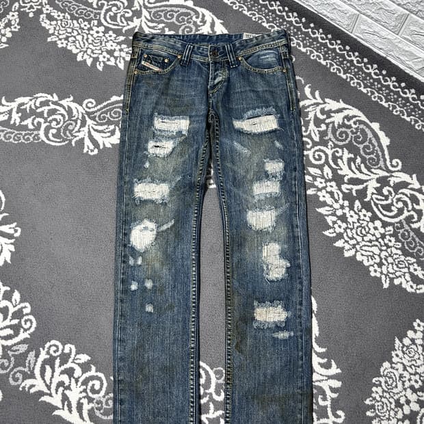 디젤 하드 스티치 디스트레스드 데님 팬츠