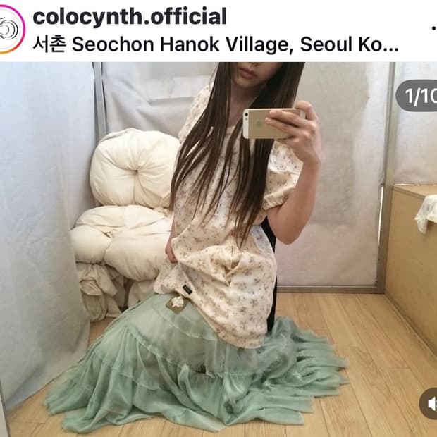 콜로신스 블랙 타이 블라우스 빈티지 플라워 원피스