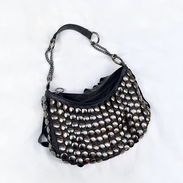 Stud leather chain bag