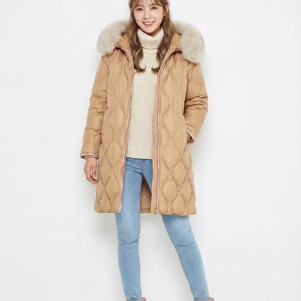 LBL 폭스퍼 퀄팅 구스다운 롱 패딩_S