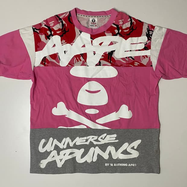 AAPE 바이 유니버스 아톰 핑크 카모 반팔 티셔츠