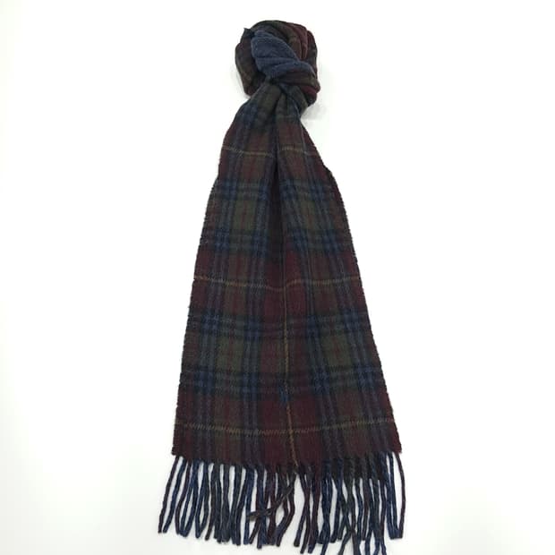 MX226 폴로 랄프로렌 퍼플 타탄체크 헤링본 버진울 양면 목도리 머플러