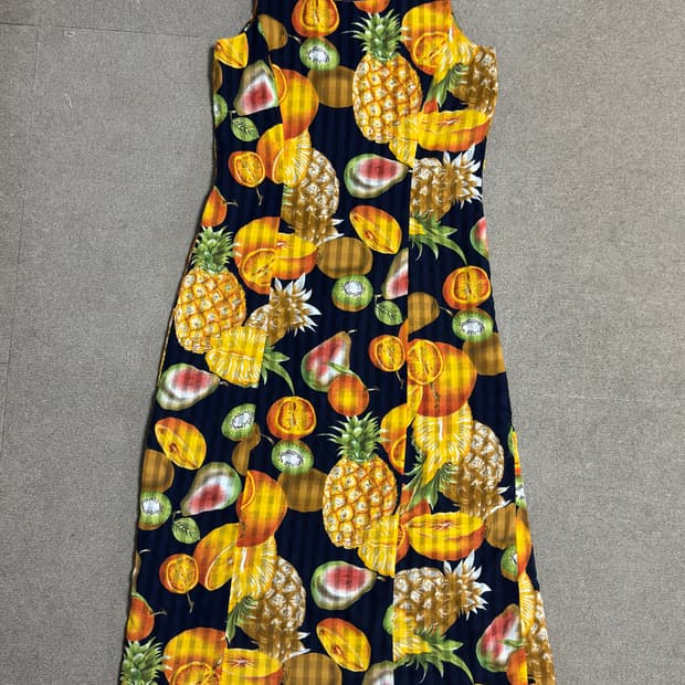 후르츠 패턴 슬리브리스 롱 원피스