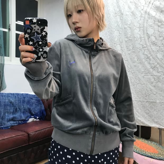 퓨마 여성 벨벳 후드집업 