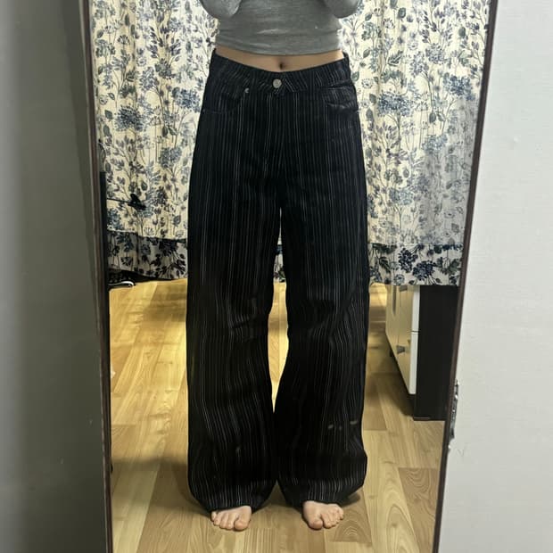 밀로우먼 스트라이프 벌룬진 워시드 블랙