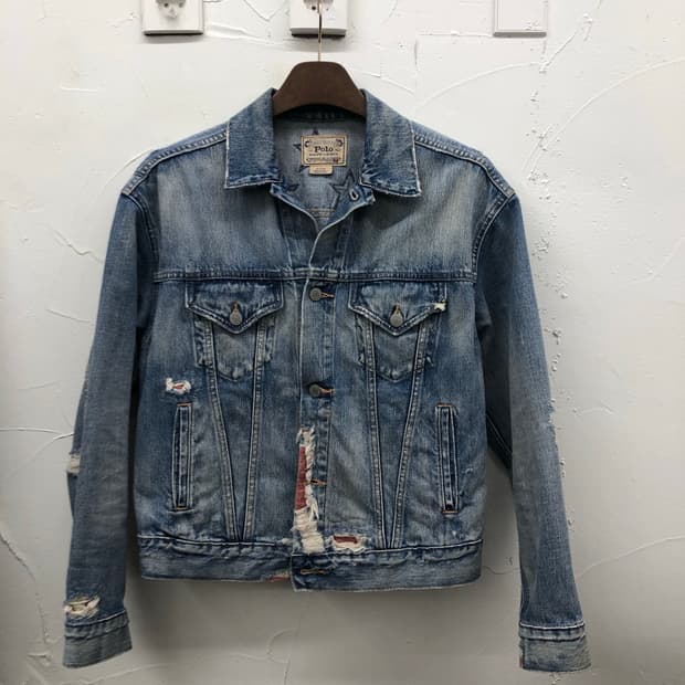 폴로 성조기 데미지 데님 자켓