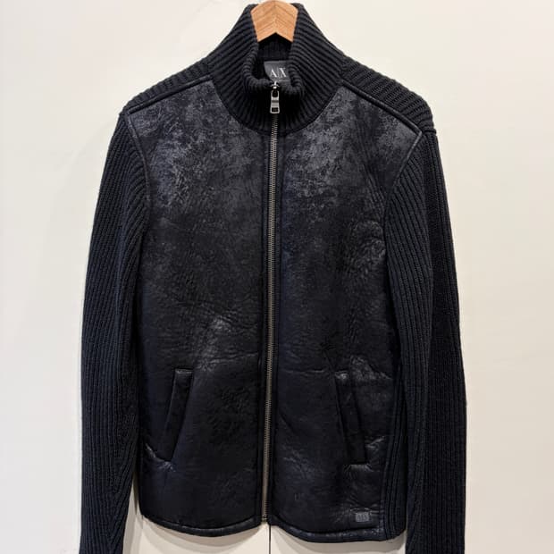 아르마니 익스체인지 니트 스웨이드 집업 자켓