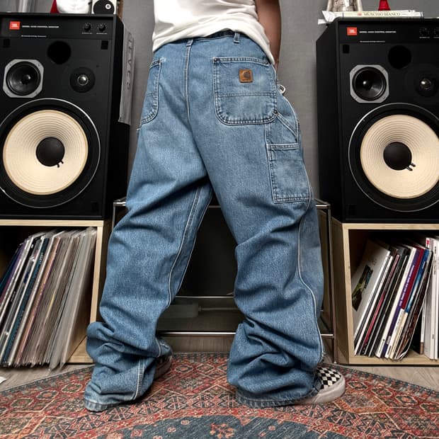 칼하트 더블니 가죽탭 데님팬츠