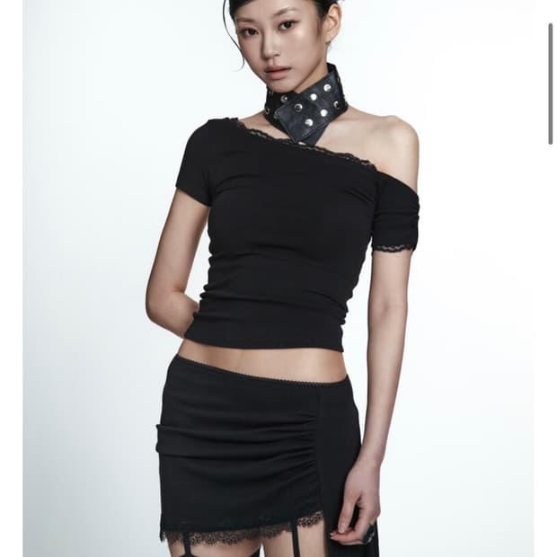 MLK UNBALANCED LACE TOP (BLACK)