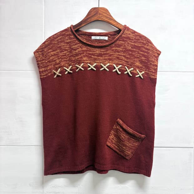 La pastel 포켓 브릭 스트링 니트 베스트 조끼 (JPN)