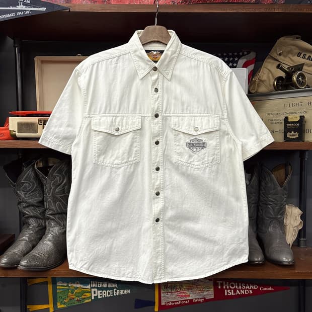 00s 할리데이비슨 메탈릭 바앤쉴드 스냅버튼 워크셔츠 N1291