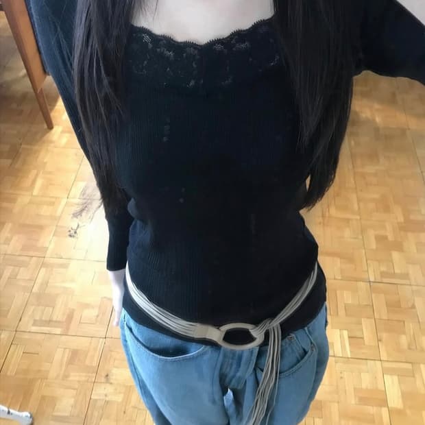 레이스 8부 롱슬리브 탑