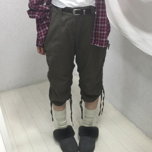 khaki shirring shorts 