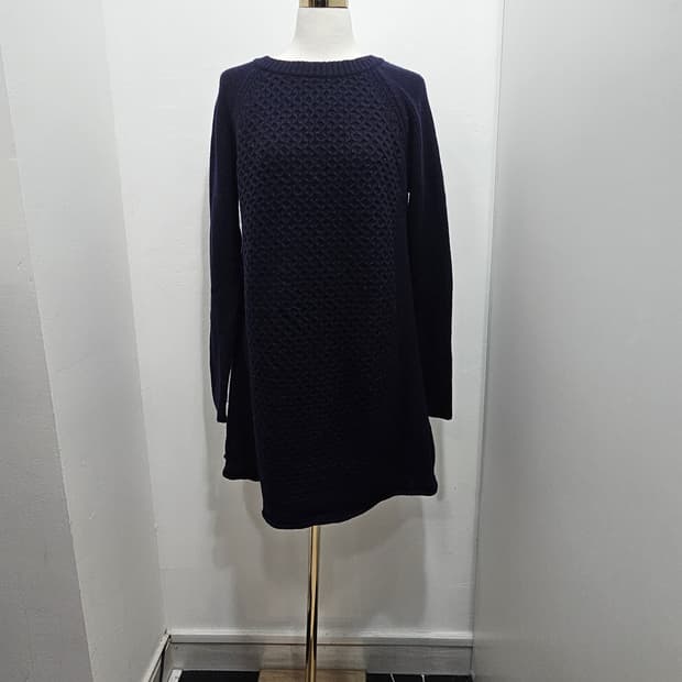 네이비 꽈배기 니트미디 지퍼 원피스