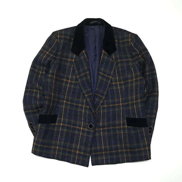 CN993W L 버버리 일본판 트위드 체크 울 자켓 블레이저