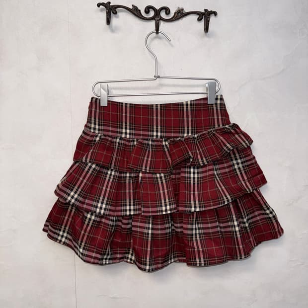 Red tartan check cancan mini skirt