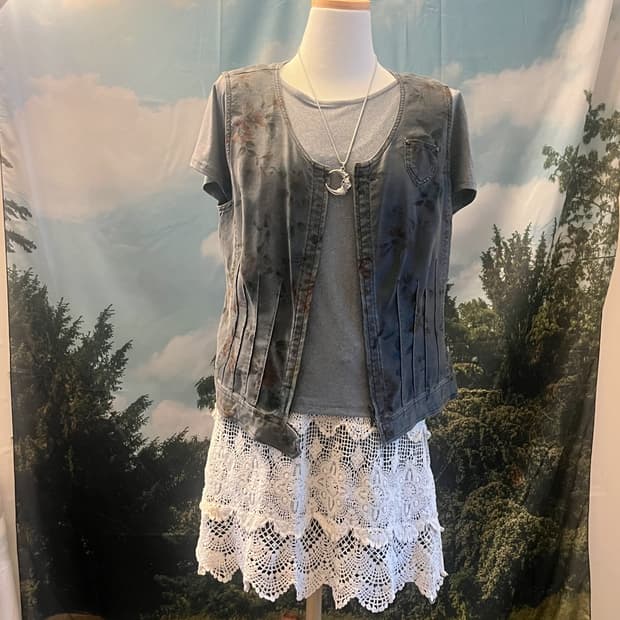 Floral Washing Cotton Charcoal Vest Char