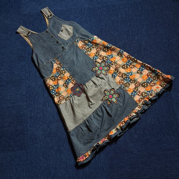 빈티지 데님 자수패치 원피스