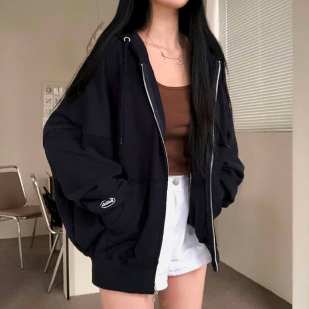 베이델리 루즈핏 투웨이 후드집업 네이비