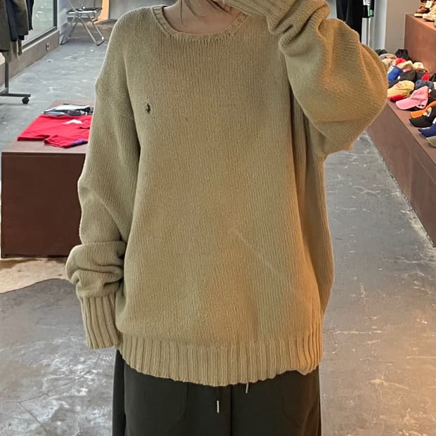 폴로 랄프로렌 베이지 라운드넥 니트 H2578