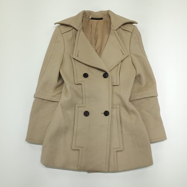 CN909 M 구찌 클래식 일본판 베이지 울 앙고라 더블 코트