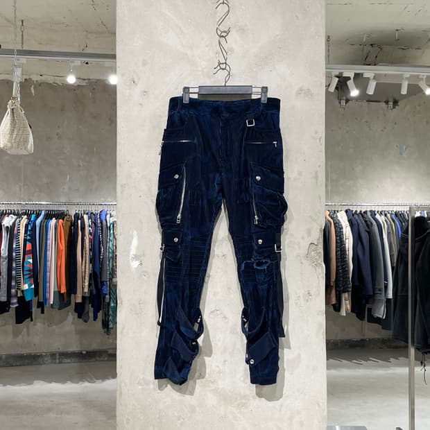 페이스 커넥션 네이비 블루 유틸리티 코듀로이 카모 카고 팬츠