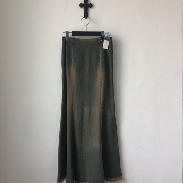 Fringe washing long skirt