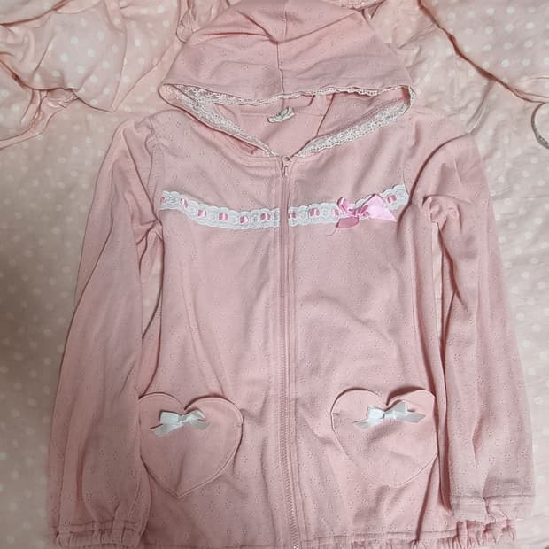 로걀탑 레이스 리본 하트 후드집업 히메갸루 엑시즈팜 리즈리사