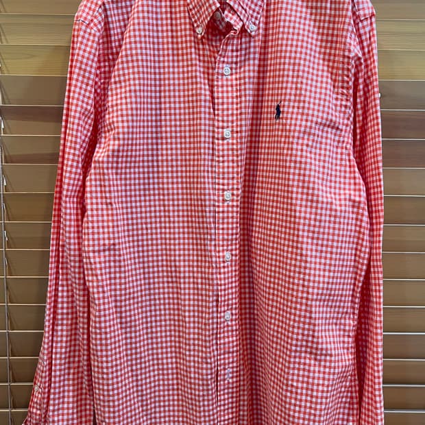 폴로랄프로렌 남성 오렌지 체크 코튼긴팔셔츠