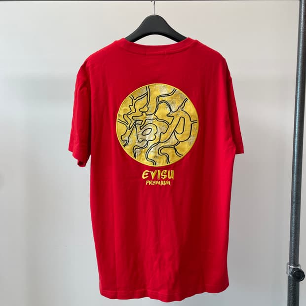 (XL) evisu 에비수 프리미엄 오리엔탈 자수 레드 반팔티