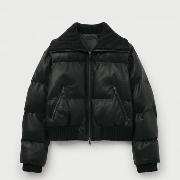 헬레네파리스 레더 리브드 칼라 웰론 점퍼