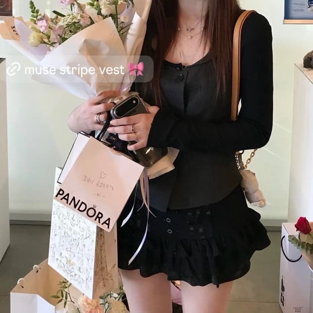 쓰리타임즈 뮤즈 스트라이프 베스트 조끼그레이 s