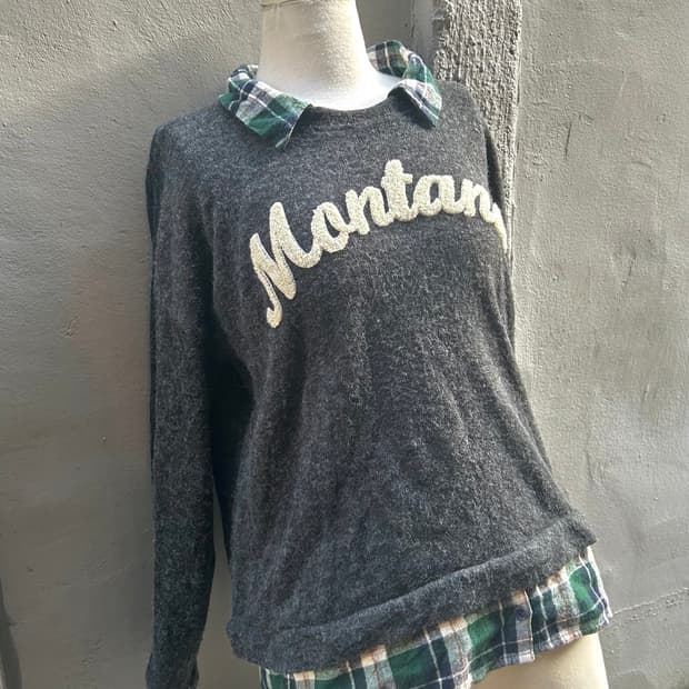 2000s 일본빈티지 모리걸 니혼진 레이어드 니트 셔츠