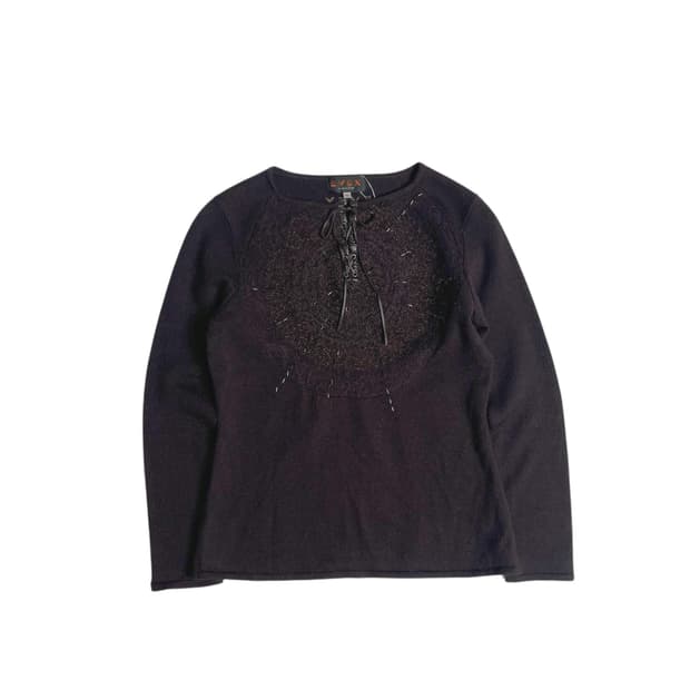 Krizia 비즈 레더 끈 울 블렌드 니트