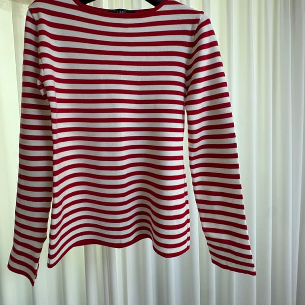 오르 보트넥 슬릿 니트 스트라이프 레드 fw